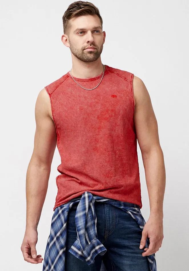 Men Sleeveless Karmola Optic Wash Tank Top Garnet Buffalo David Bitton Tops and Tees