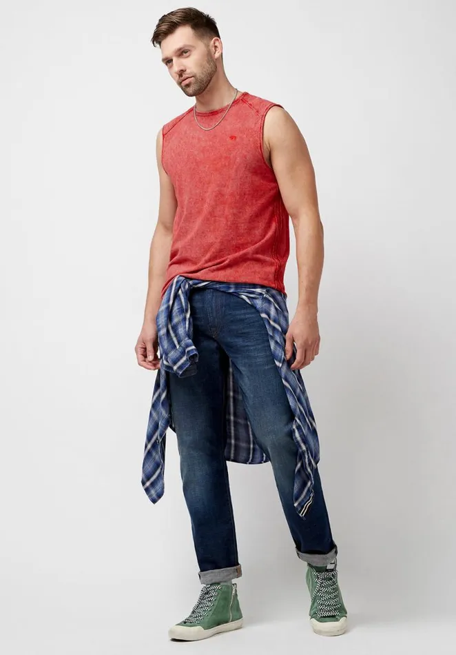 Men Sleeveless Karmola Optic Wash Tank Top Garnet Buffalo David Bitton Tops and Tees