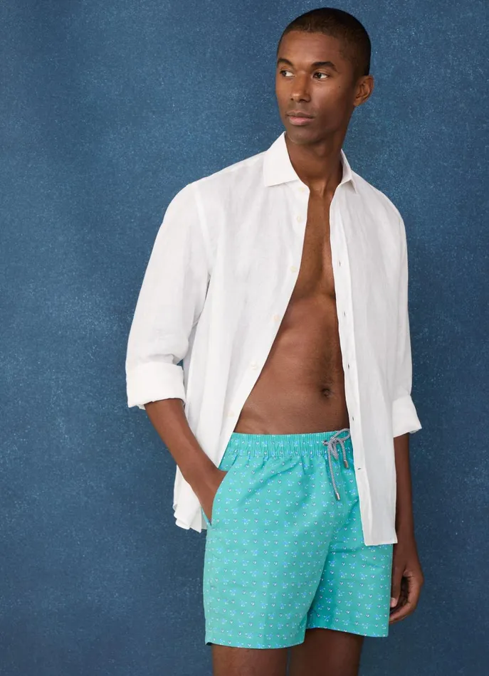 Men Swimwear Faonnable Birds Swim Shorts Meadow Blue