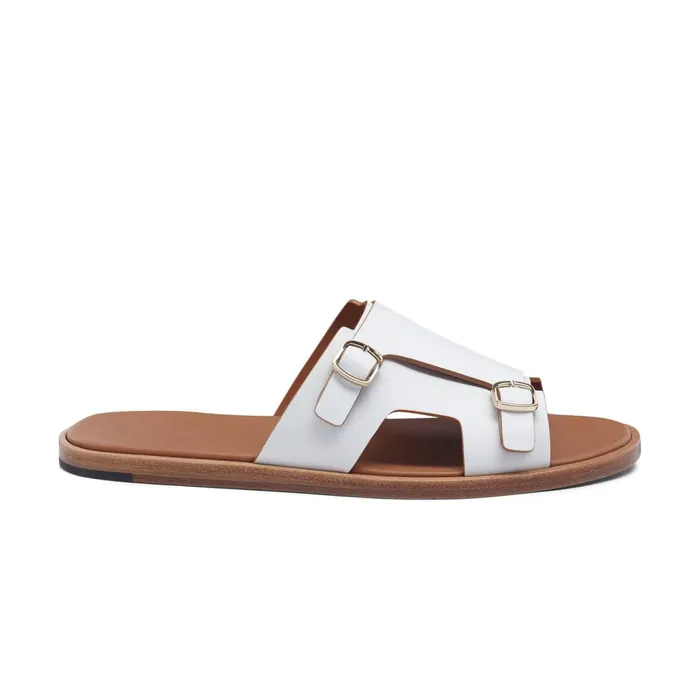 Men White Leather DoubleBuckle Sandal Santoni Sandals