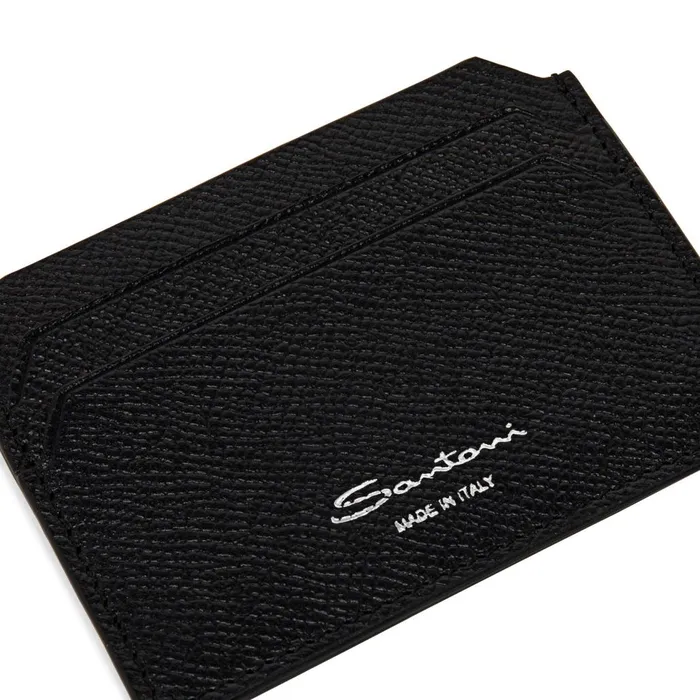 MenWomen Black Saffiano Leather Credit Card Holder Santoni Small Leather Goods