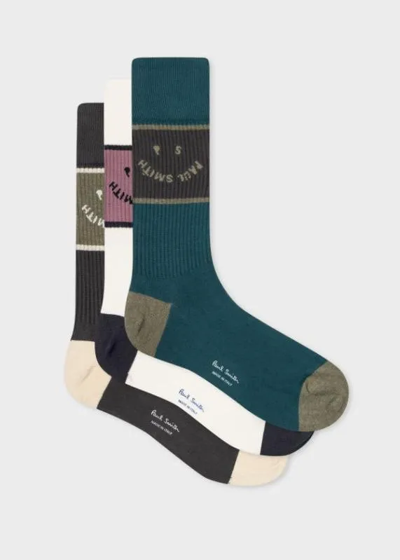 Mens 039PS Happy039 Socks Three Pack Paul Smith Socks