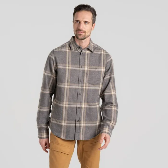 Mens Long Sleeve Craghoppers Gage Long Sleeved Shirt Soft Grey Marl Check