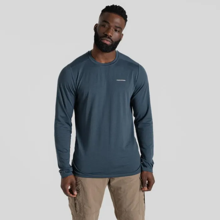 Mens Long Sleeve Craghoppers Nosilife Abel Long Sleeved TShirt Blue Stone