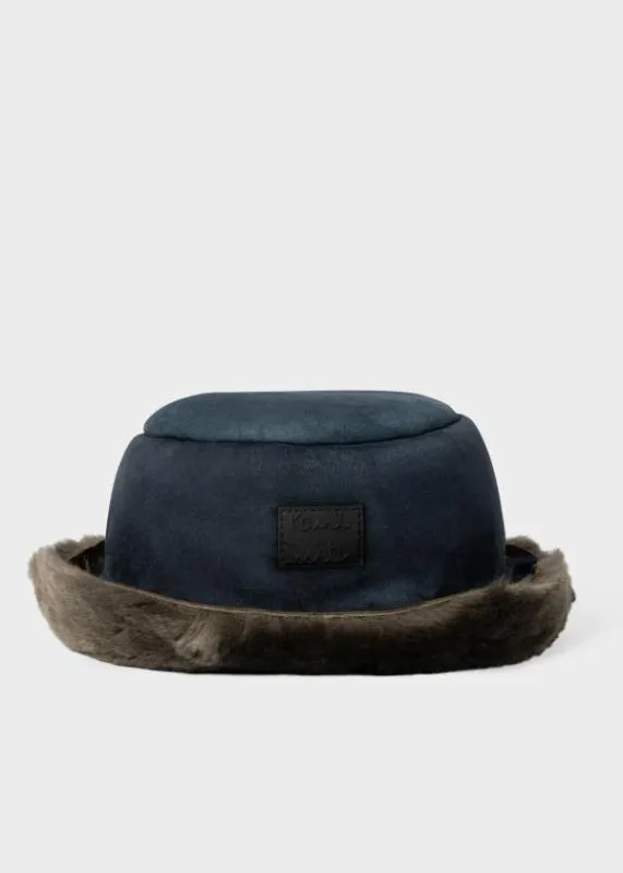 Mens Navy Shearling Bucket Hat Paul Smith Hats and Gloves