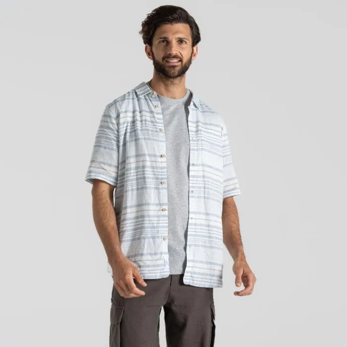 Mens Short Sleeve Craghoppers Cartwright Short Sleeved Shirt Niagara Blue Stripe