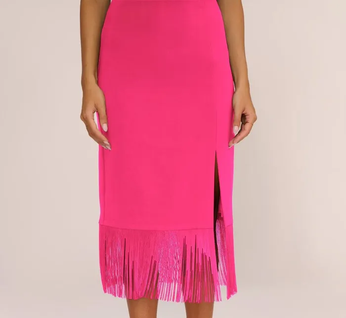 Midi Dresses Womens Adrianna Papell Crepe Popover Midi Dress With Fringe Trim In Lipstick