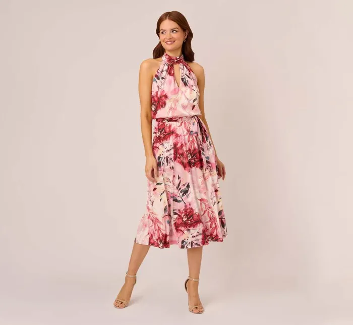 Midi Dresses Womens Adrianna Papell Floral Chiffon Midi Dress With Cutout Halter Neckline In Pink Multi Midi Dresses Womens Adrianna Papell Floral Chiffon Midi Dress With Cutout Halter Neckline In Pink Multi