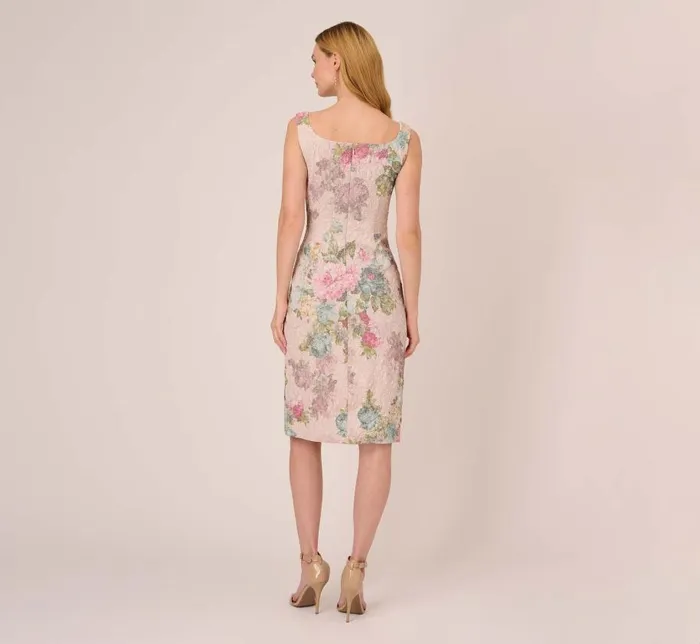 Midi Dresses Womens Adrianna Papell Floral Matelasse Sheath Dress With Draped Details In Marble Multi
