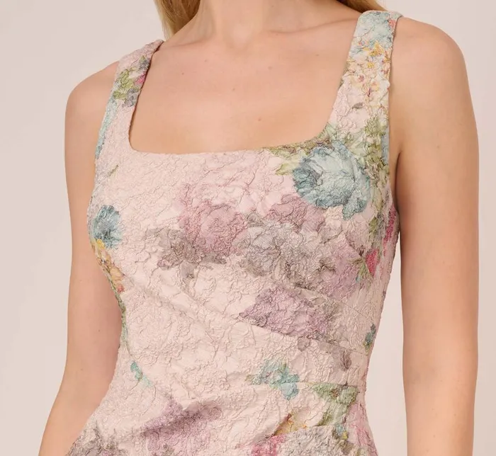 Midi Dresses Womens Adrianna Papell Floral Matelasse Sheath Dress With Draped Details In Marble Multi