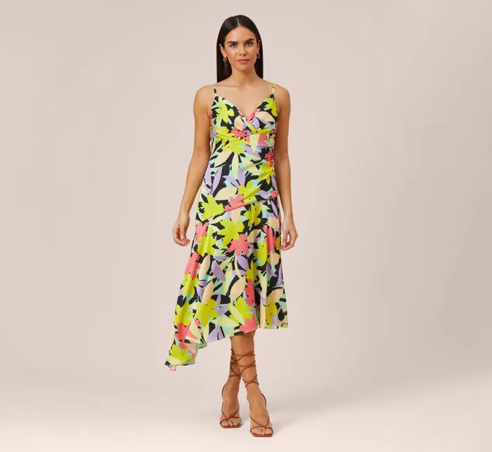 Midi Dresses Womens Adrianna Papell FloralPrint Asymmetrical MidiLength Cocktail Dress In Coral Multi Midi Dresses Womens Adrianna Papell FloralPrint Asymmetrical MidiLength Cocktail Dress In Coral Multi