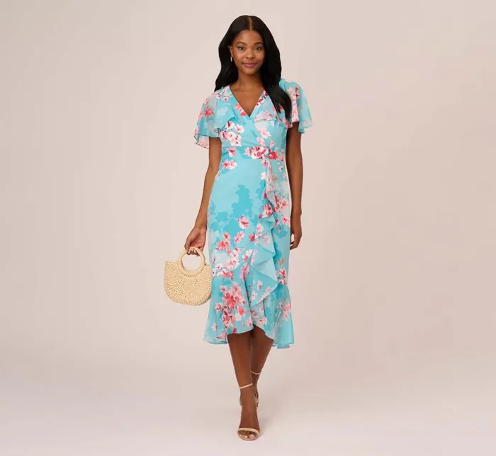 Midi Dresses Womens Adrianna Papell Floral Print Chiffon And Stretch Twill MidiLength Mermaid Dress With Capelet In Aqua Multi Midi Dresses Womens Adrianna Papell Floral Print Chiffon And Stretch Twill MidiLength Mermaid Dress With Capelet In Aqua Multi