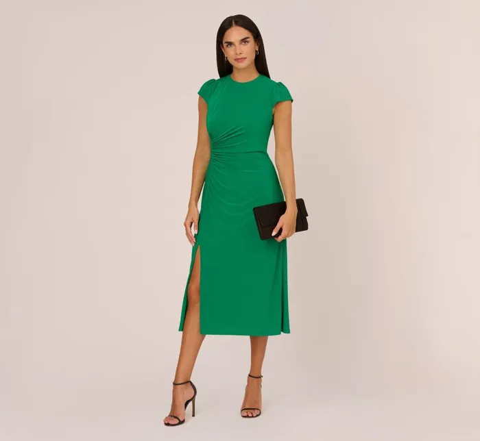 Midi Dresses Womens Adrianna Papell Jersey Midi Dress With Cap Sleeves In Vivid Green