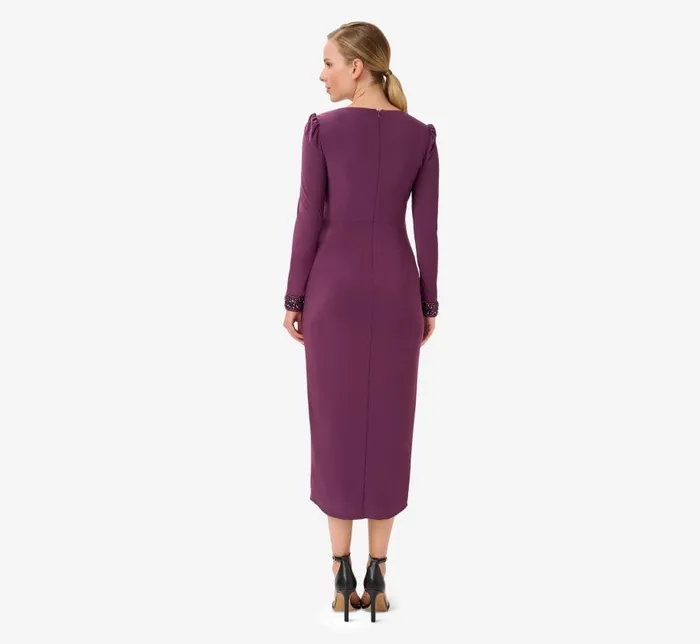 Midi Dresses Womens Adrianna Papell Jersey MidiLength Wrap Dress With Beaded Cuff In Rich Shiraz