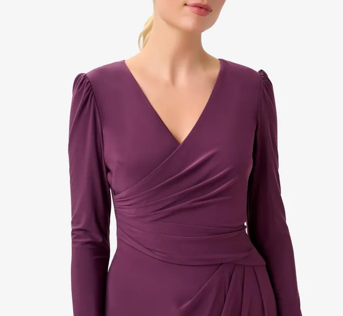 Midi Dresses Womens Adrianna Papell Jersey MidiLength Wrap Dress With Beaded Cuff In Rich Shiraz