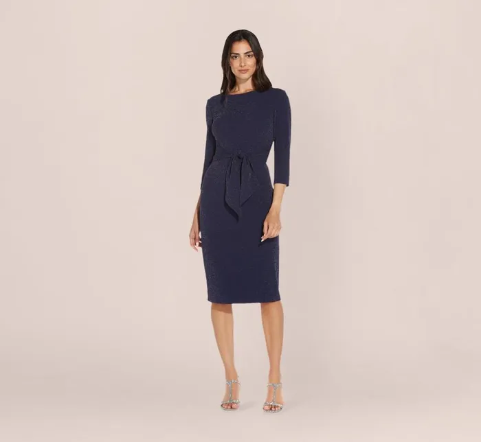 Midi Dresses Womens Adrianna Papell Metallic Knit Dress In Light Navy