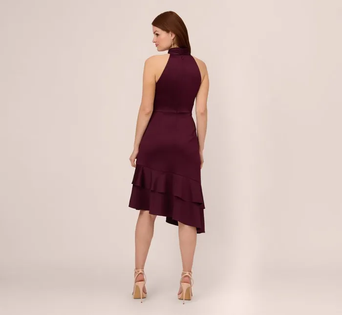 Midi Dresses Womens Adrianna Papell Satin Crepe Halter Midi Dress With Ruffled Hem In Bordeaux Glow