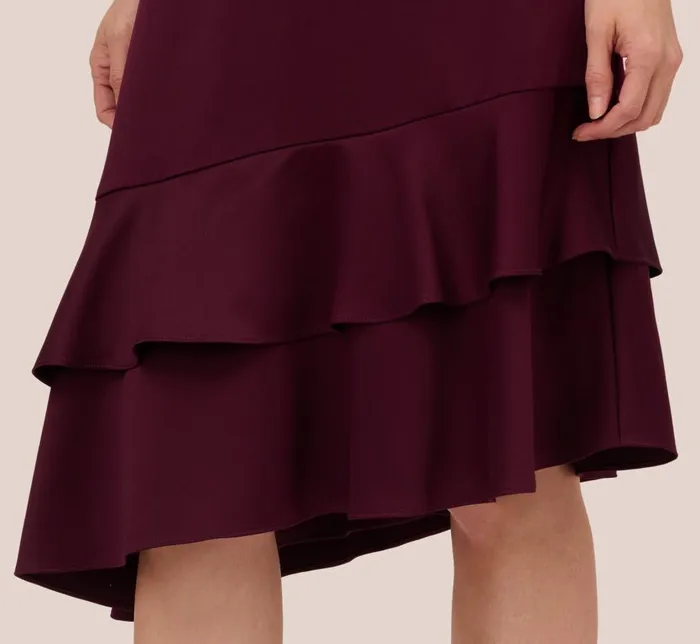Midi Dresses Womens Adrianna Papell Satin Crepe Halter Midi Dress With Ruffled Hem In Bordeaux Glow