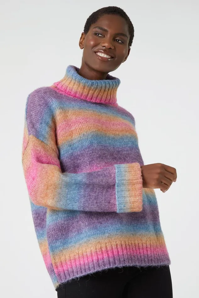 Multi Relaxed Roll Neck Ombre Jumper Women Roman Knitwear