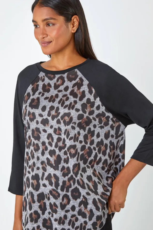 Natural Animal Print Stretch Top Women Roman Tops