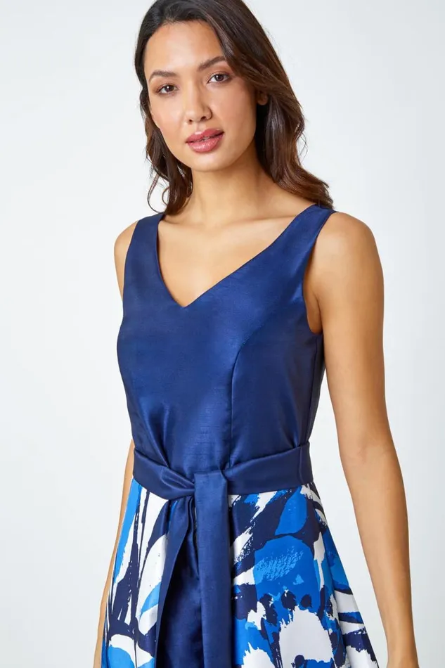 Navy Butterfly Print Fit and Flare Dress Women Roman Dresses