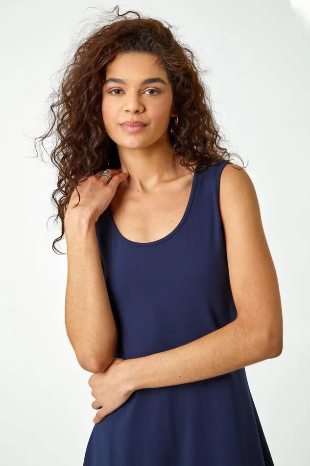 Navy Crochet Hem Stretch Midi Dress Women Roman Dresses