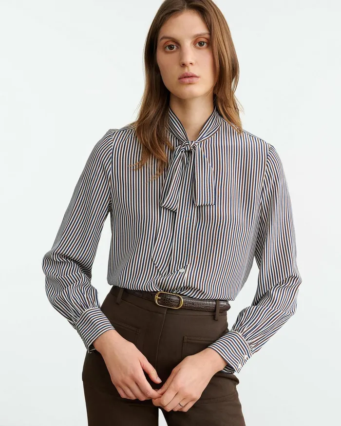 Nili Lotan IRINA SILK BLOUSE Ivybrnnavy Stripe Women Tops