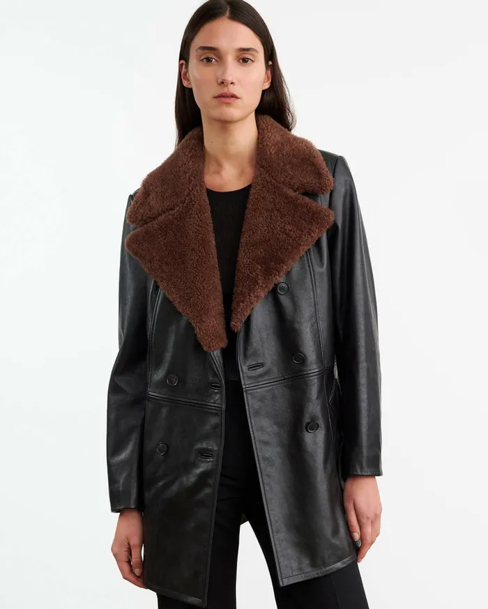 Nili Lotan JAYDEN LEATHER COAT Black Women Coats and Outerwear