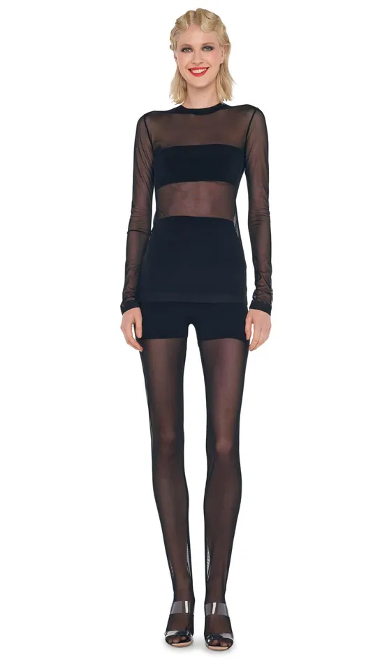 Norma Kamali Bottoms LEGGING W MESH BOTTOM FOOTSIE Black 8211 Clothing
