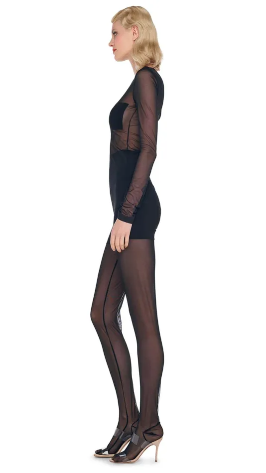 Norma Kamali Bottoms LEGGING W MESH BOTTOM FOOTSIE Black 8211 Clothing