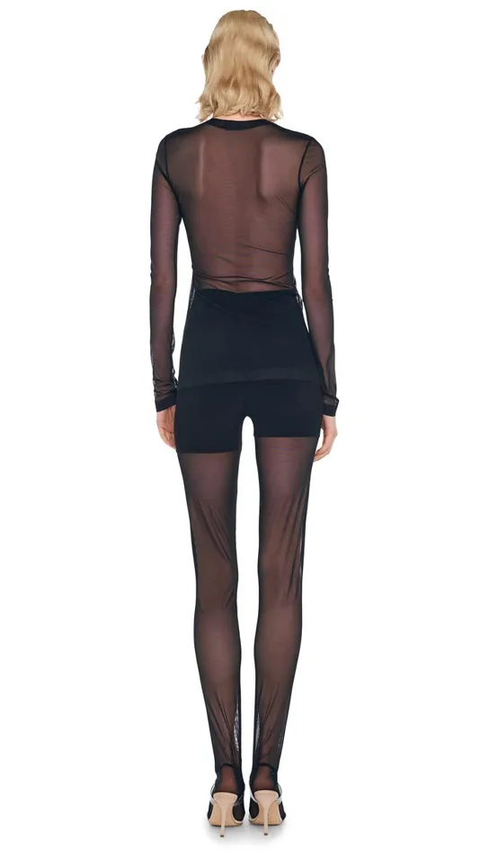 Norma Kamali Bottoms LEGGING W MESH BOTTOM FOOTSIE Black 8211 Clothing