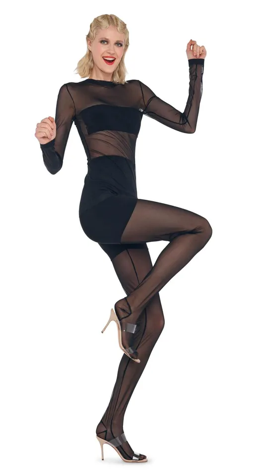 Norma Kamali Bottoms LEGGING W MESH BOTTOM FOOTSIE Black 8211 Clothing