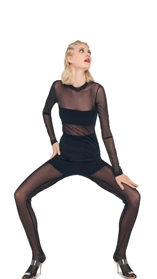 Norma Kamali Bottoms LEGGING W MESH BOTTOM FOOTSIE Black 8211 Clothing