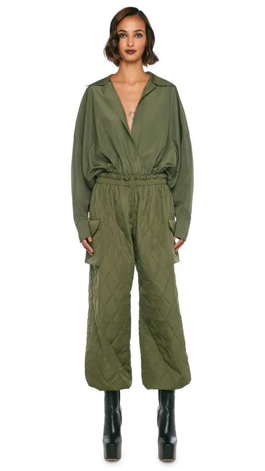 Norma Kamali Bottoms QUILTED OVERSIZED CARGO PANT Military 8211 Clothing