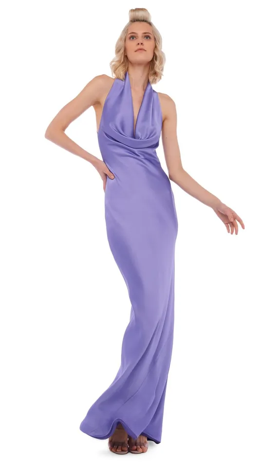 Norma Kamali Dresses HALTER DRAPE BIAS GOWN Lilac 8211 Clothing