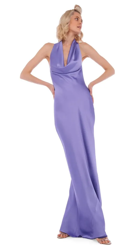 Norma Kamali Dresses HALTER DRAPE BIAS GOWN Lilac 8211 Clothing