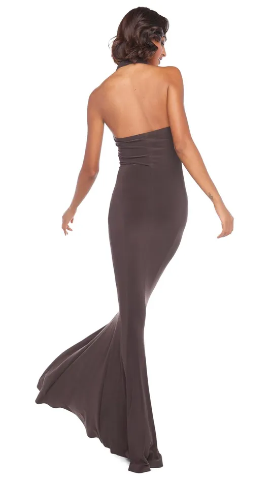Norma Kamali Dresses HALTER TURTLE FISHTAIL GOWN Chocolate 8211 Clothing
