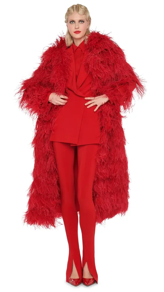 Norma Kamali Jackets ALL OVER FEATHER JACKET Tiger Red 8211 Clothing