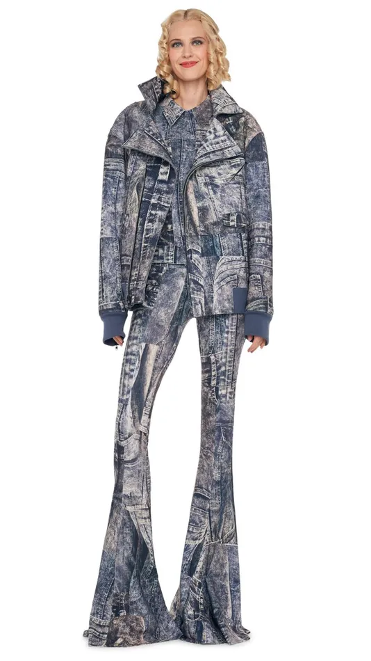 Norma Kamali Jackets OVERSIZED MOTO JACKET Blacknavy Denim Print 8211 Clothing