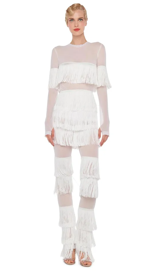Norma Kamali Tops LONG SLEEVE CREWNECK FRINGE TOP Snow Whitesnow White 8211 Clothing Norma Kamali Tops LONG SLEEVE CREWNECK FRINGE TOP Snow Whitesnow White 8211 Clothing