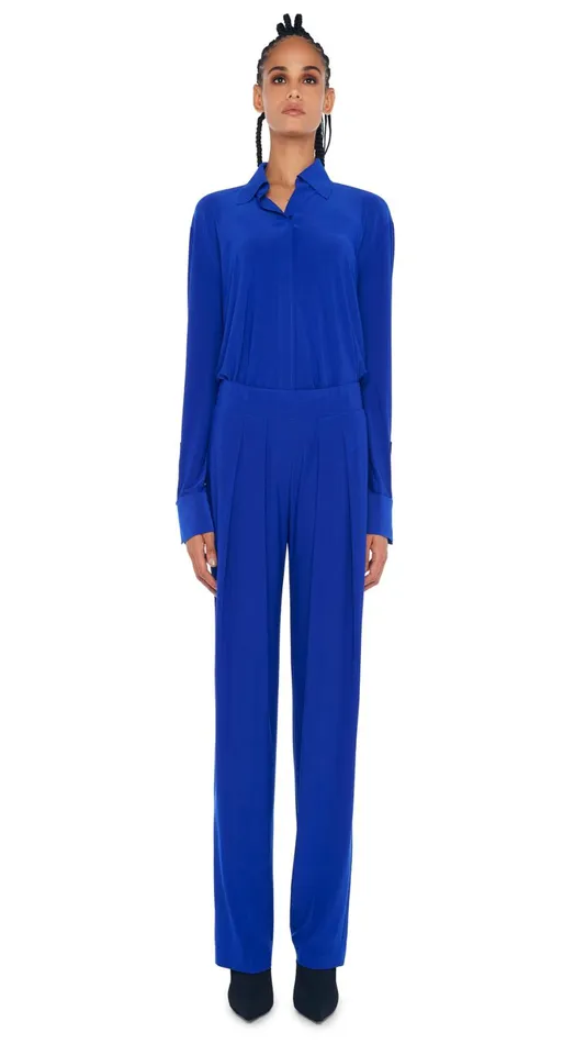 Norma Kamali Tops NK SHIRT W COLLAR STAND Electric Blue 8211 Clothing