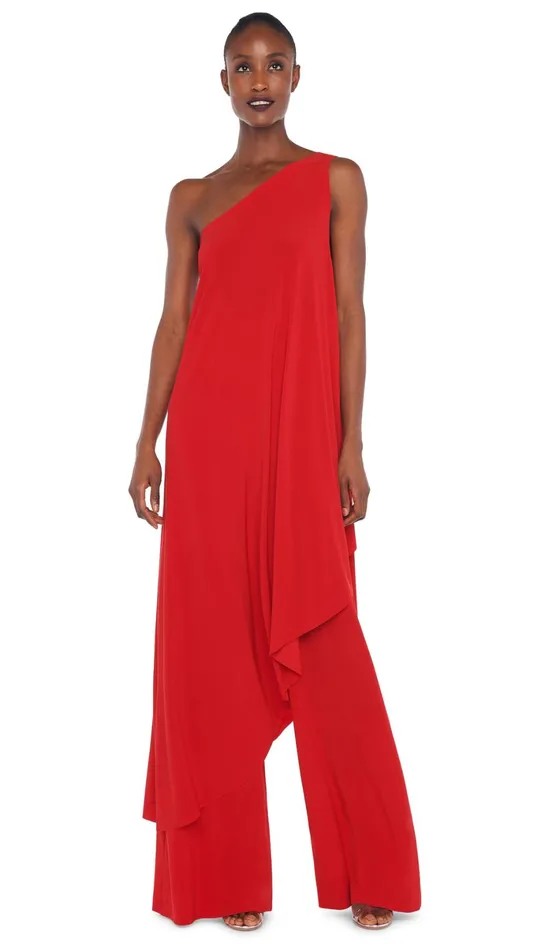 Norma Kamali Tops ONE SHOULDER DIAGONAL TUNIC Tiger Red 8211 Clothing