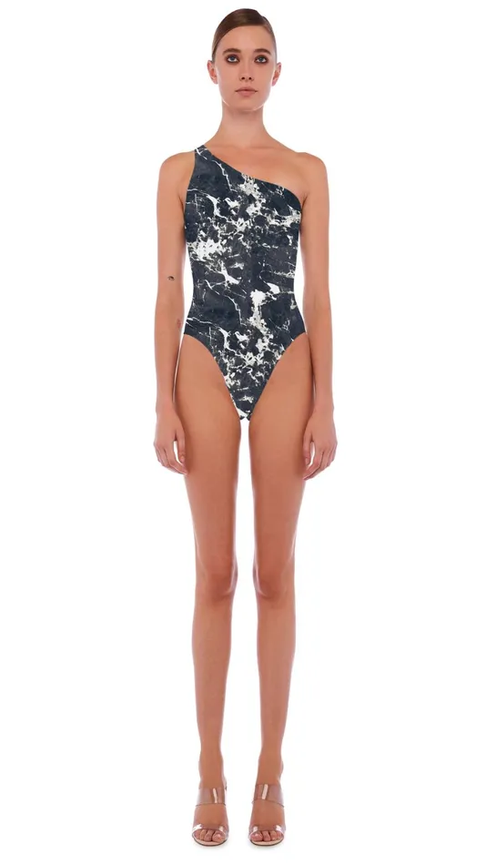 Norma Kamali Tops ONE SHOULDER MIO Black Marble 8211 Clothing