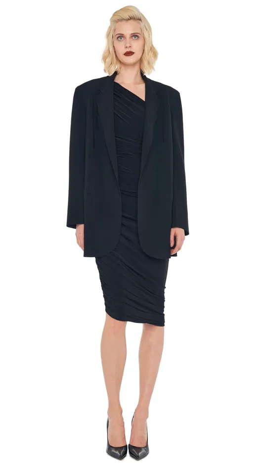 Norma Kamali Wardrobe DIANA DRESS TO KNEE With OVERSIZED SINGLE BREASTED JACKET 8211 Clothing Norma Kamali Wardrobe DIANA DRESS TO KNEE With OVERSIZED SINGLE BREASTED JACKET 8211 Clothing