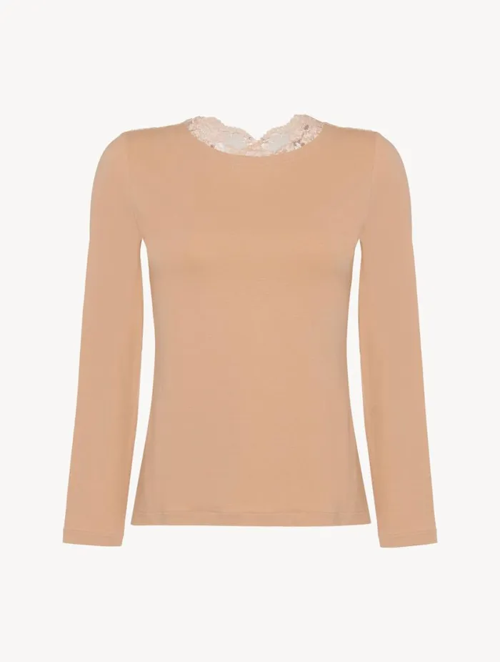 Nude Cotton Longsleeved Top Sleepwear La Perla Camisoles
