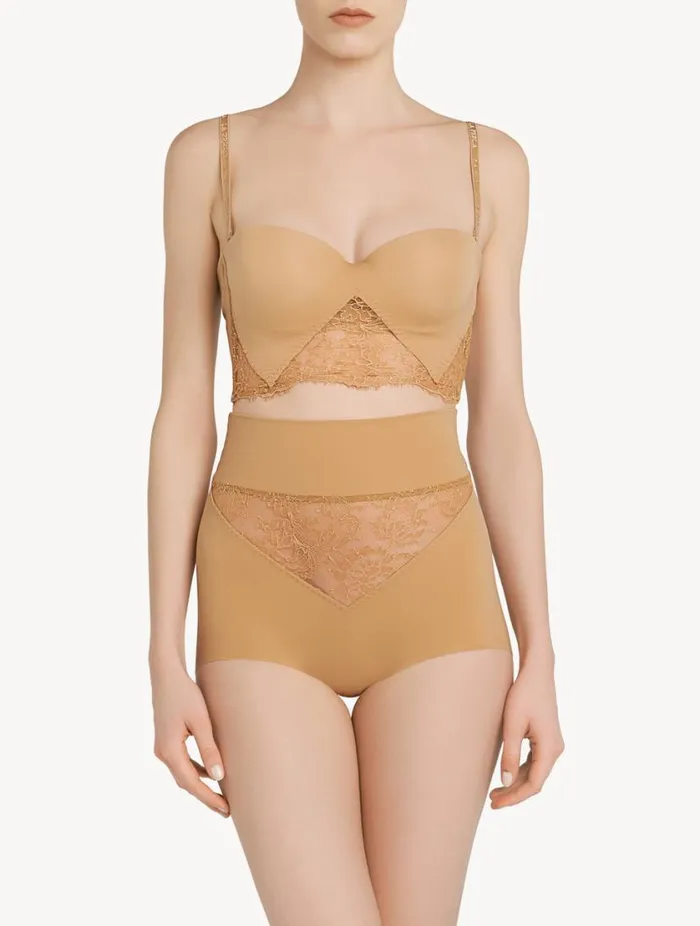 Nude Lycra Control Fit Highwaist Briefs With Chantilly Lace Lingerie La Perla Highwaist