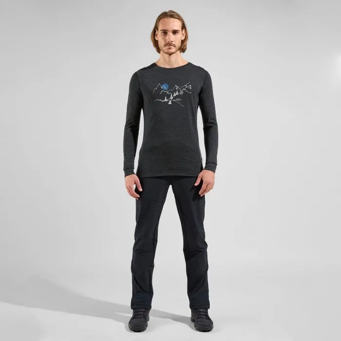 Odlo Mid Layers and Longsleeves The Merino 200 Print Warm Long Sleeve TShirt Dark Grey Melange 8211 Men