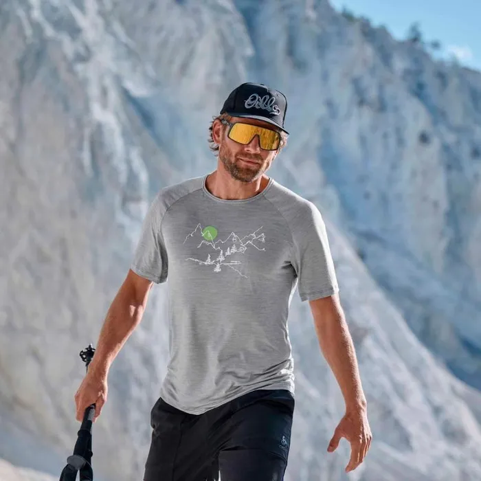Odlo Tshirts and Polos The Ascent Performance Wool 130 Landscape TShirt Grey Melange 8211 Men