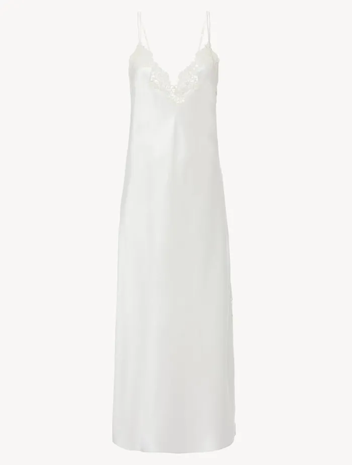 Offwhite Silk Long Nightgown With Macram Sleepwear La Perla Slips and Dresses