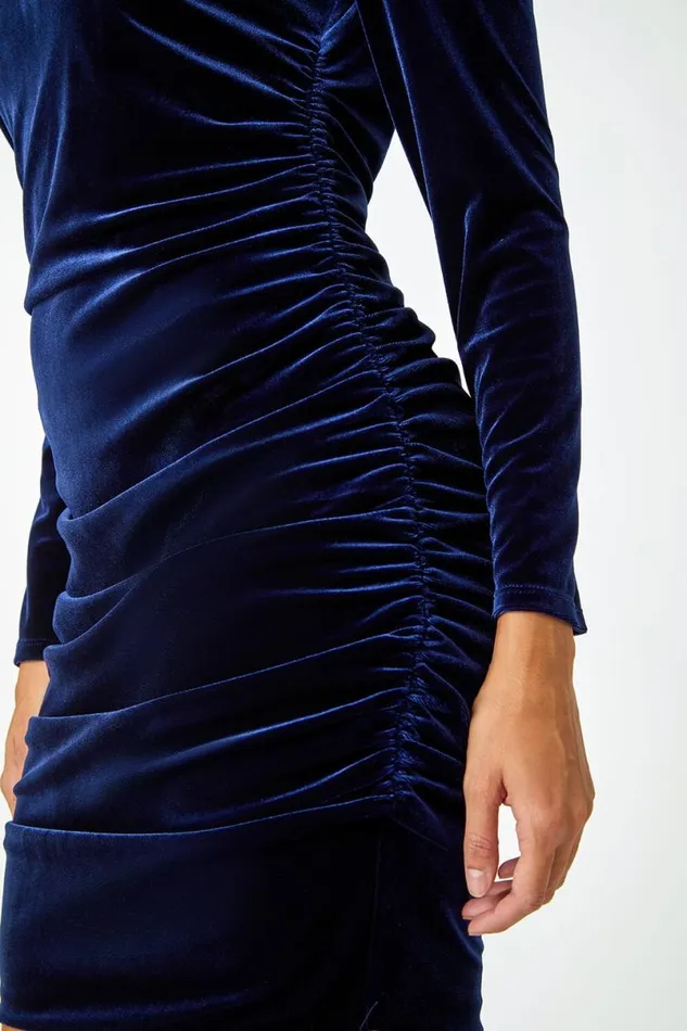 One Shoulder Velvet Ruched Bodycon Dress Women Roman Dresses
